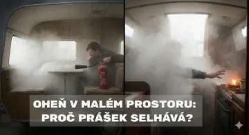 Takhle vypadá realita použití práškového hasičáku v uzavřeném prostoru: nulová viditelnost, panika a všudypřítomný jemný prášek, který zničí elektroniku i interiér. Neriskujte v karavanu nebo na lodi. Přečtěte si, proč je aerosolový hasicí přístroj FSS 100 čistou, bezpečnou a efektivní alternativou, která nezpůsobí druhotné škody.
