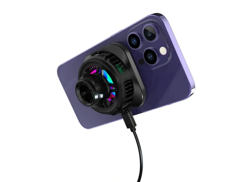 Magnetický držák telefonu s indukčním Qi dobíjením a aktivním chlazením - s háčkem do větrací mřížky ventilace