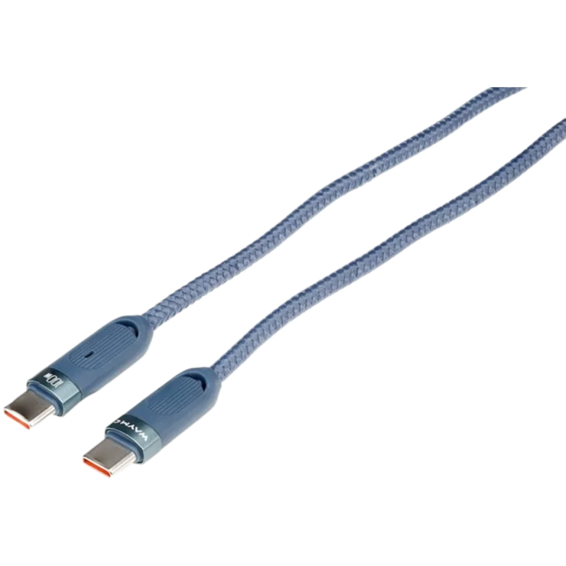 Nabíjecí USB-C / USB-C kabel, spirálový 50 - 180 cm, 100 W, modrý