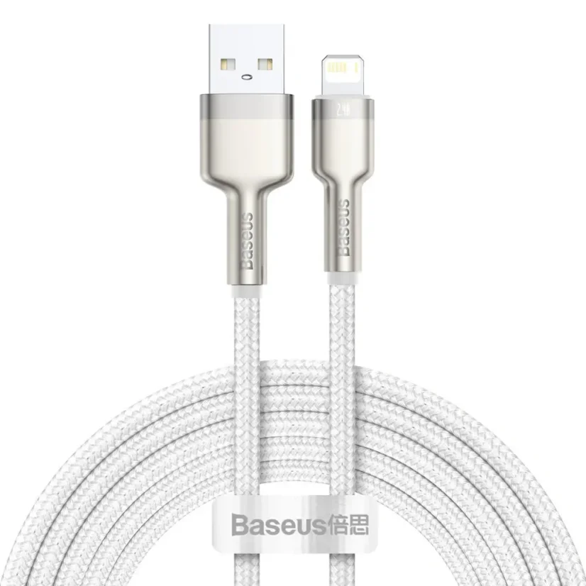USB kabel Baseus USB-A / Lightning bílý 2,4A 2m opletený