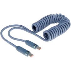 Nabíjecí USB-C / USB-C kabel, spirálový 50 - 180 cm, 100 W, modrý