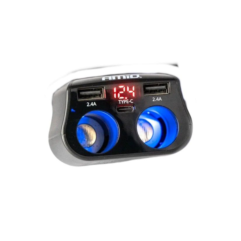 CL rozdvojka s voltmetrem, 2x CL, 2x USB-A, 1x USB-C
