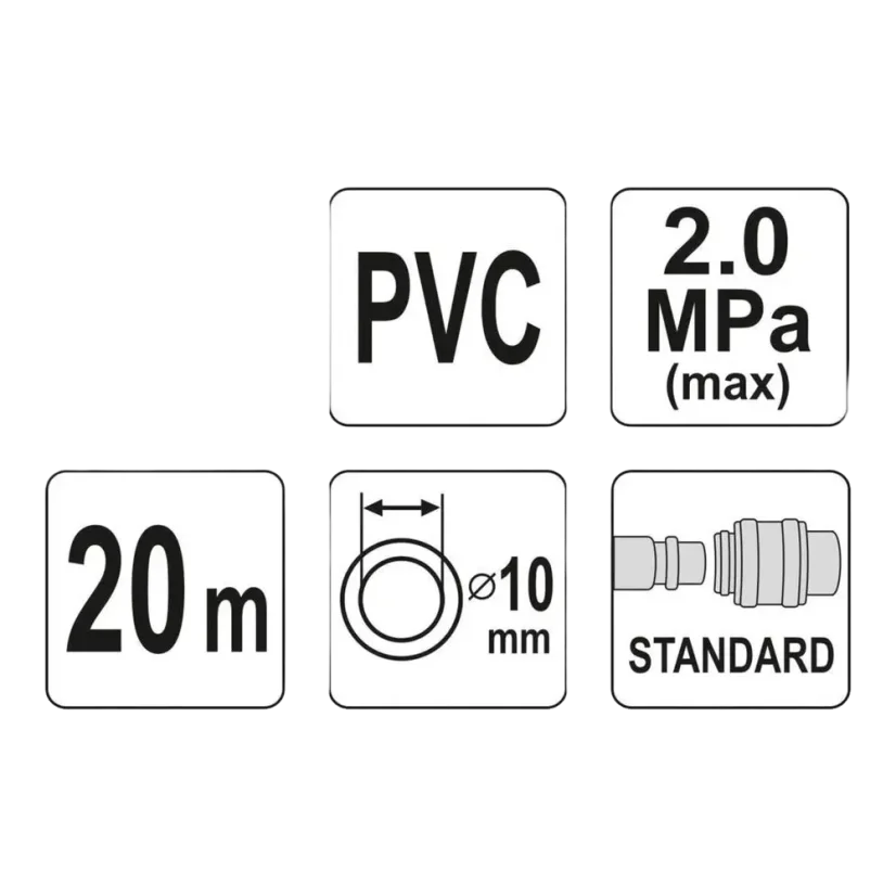 Vzduchová hadice PVC 10mm 20bar + rychlospojky - 20m