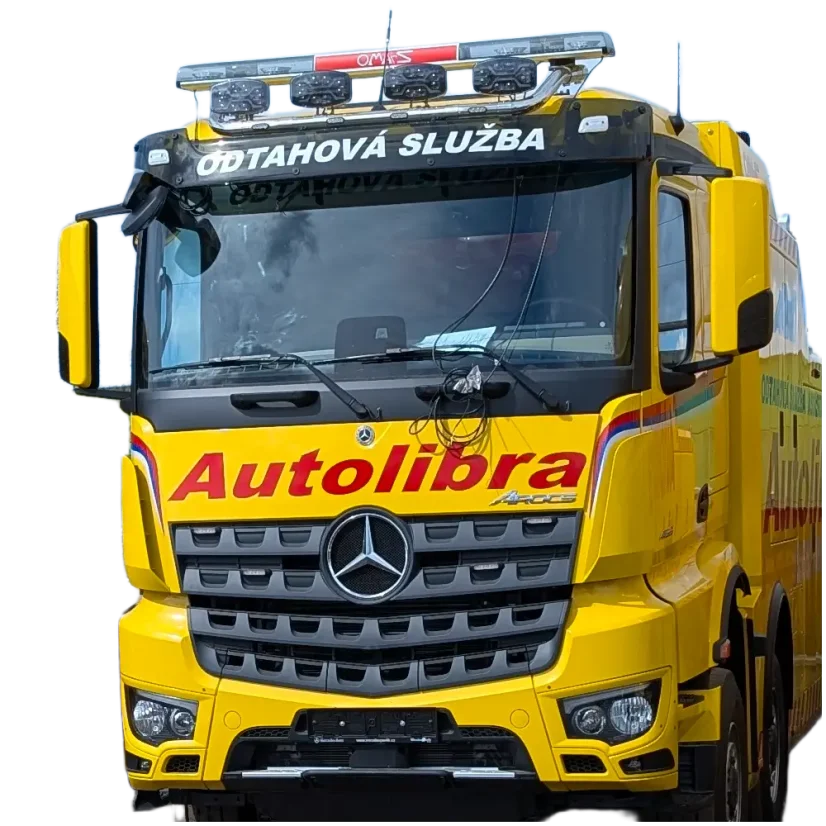 Střešní rám Metec Mercedes-Benz Arocs 2014 - 5 pozic + 4x LED obrys - ukázka instalace
