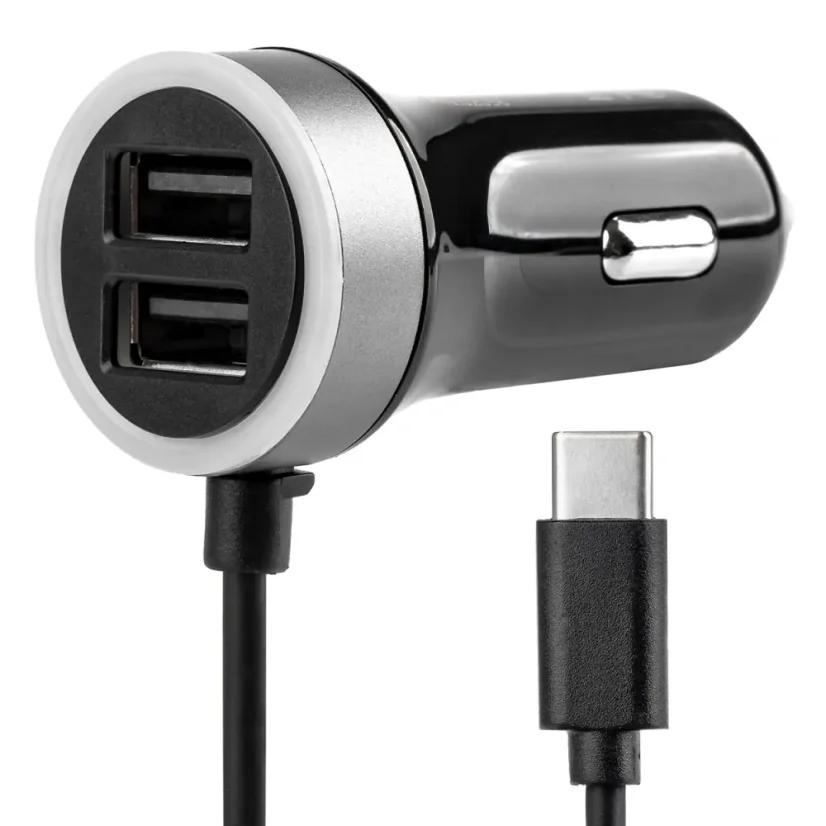 Nabíječka do auta 12/24V 2x USB-A + kabel s USB-C
