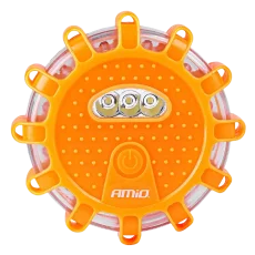Magnetický výstražný puk AMIO 12+3 LED - oranžový