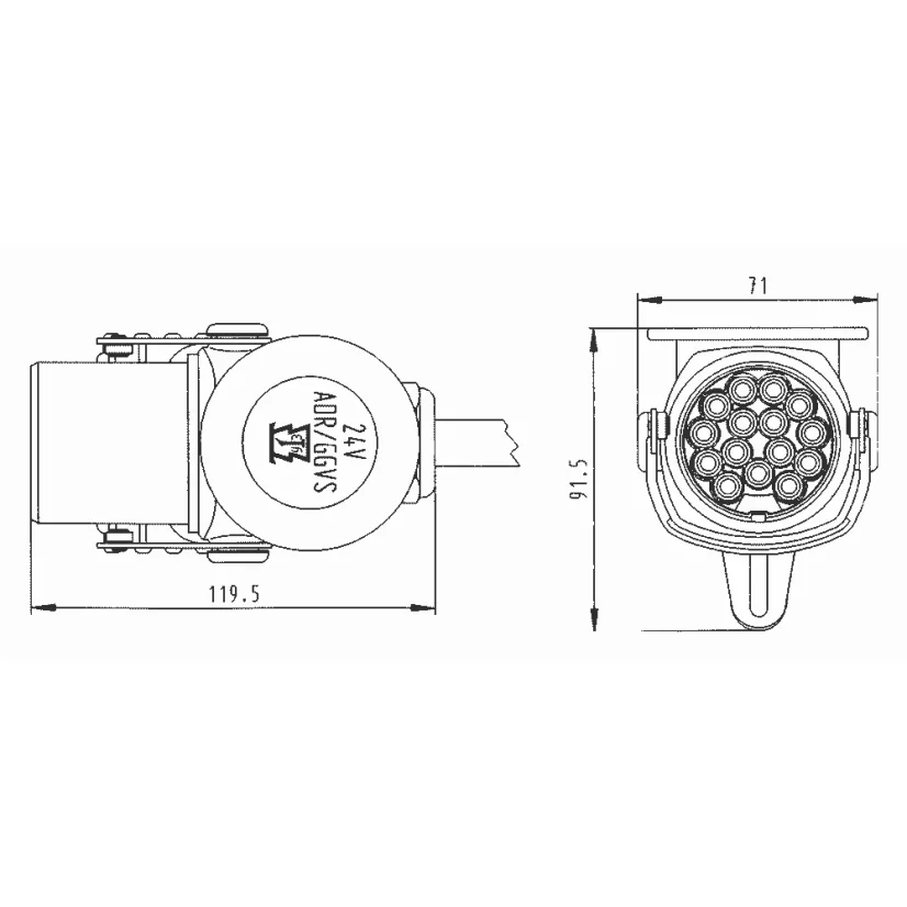 Zástrčka TIR 15PIN 24V, schema