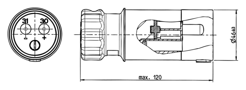 Zástrčka NATO Jaeger žlutá 50mm² - černo/žlutá