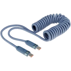 Nabíjecí USB-C / USB-C kabel, spirálový 50 - 180 cm, 100 W, modrý