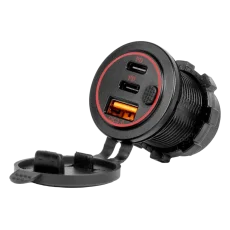 Nabíječka USB-A + 2x USB-C 12/24V vestavná - podsvícení červené Nabíječka USB-A + 2x USB-C 12/24V vestavná - podsvícení červené
