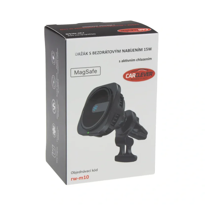 Magnetický držák telefonu s indukčním Qi dobíjením a aktivním chlazením - s háčkem do větrací mřížky ventilace