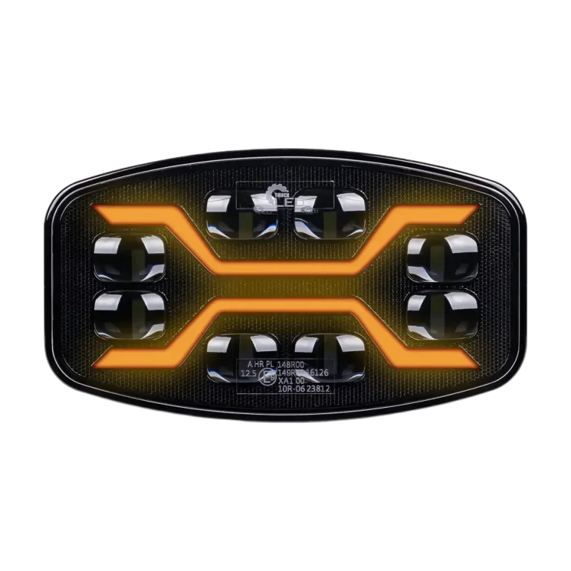 Dálkový světlomet Truck LED X SPIDER 12V/24V - čelní pohled s rozsvíceným stroboskopem