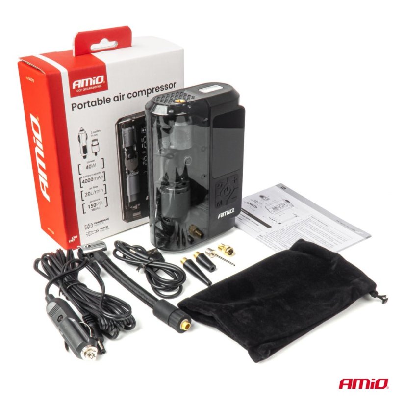 Akumulátorový kompresor AMiO 10 bar USB-C – s kabelem 12 V