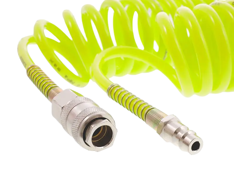Vzduchová spirálová hadice PU 5,5mm 20bar + rychlospojky - 10m