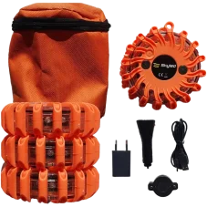 Magnetické výstražné puky 16 LED nabíjecí oranžové - 3ks v taštičce i s příslušenstvím