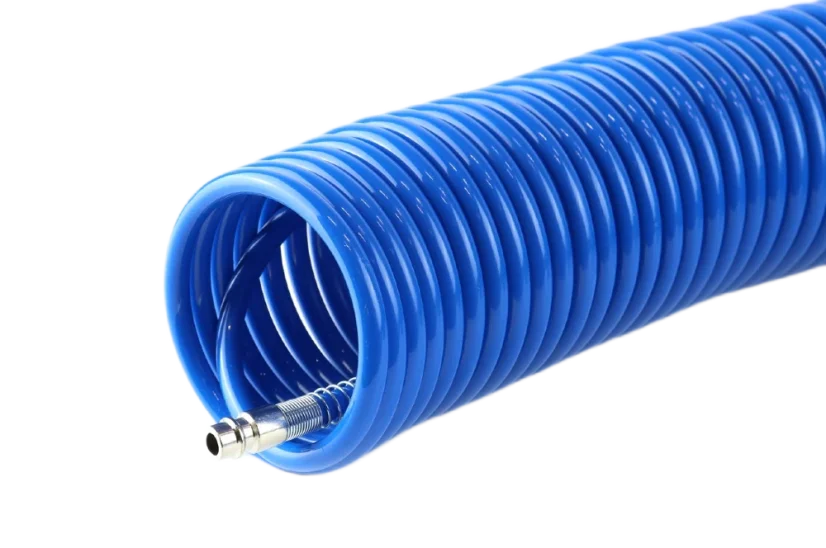 Spirálová hadice na vzduch PE 5mm 10bar, detail rychlospojky 