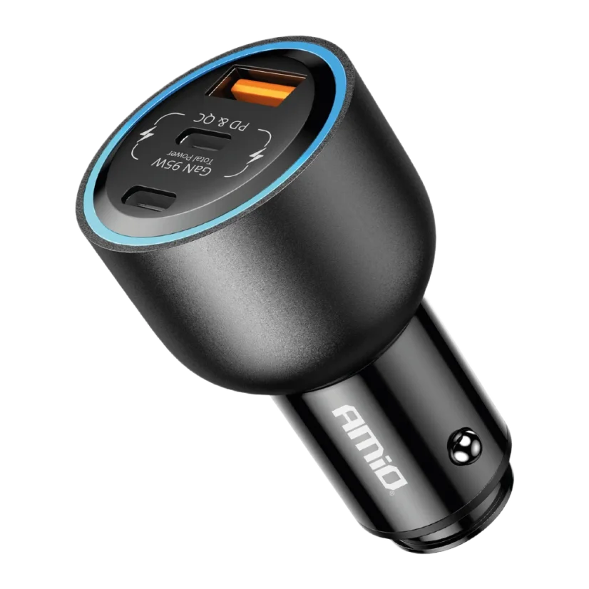 Nabíječka do auta 2x USB-C + USB-A 95W 12/24V