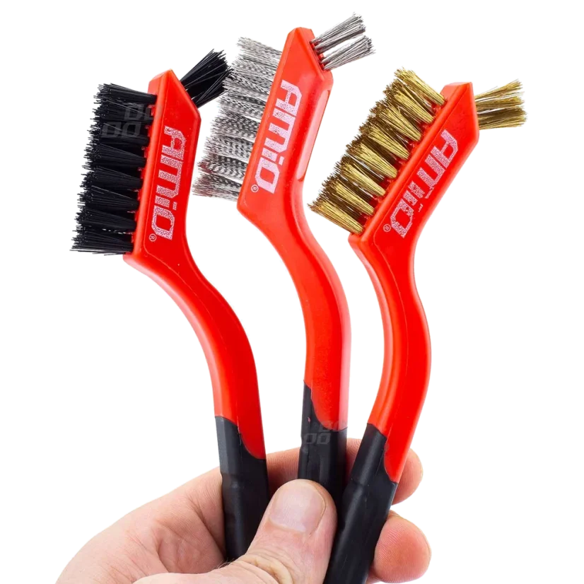 Sada drátěných kartáčů 3ks — ocel, mosaz, nylon – pohled 3