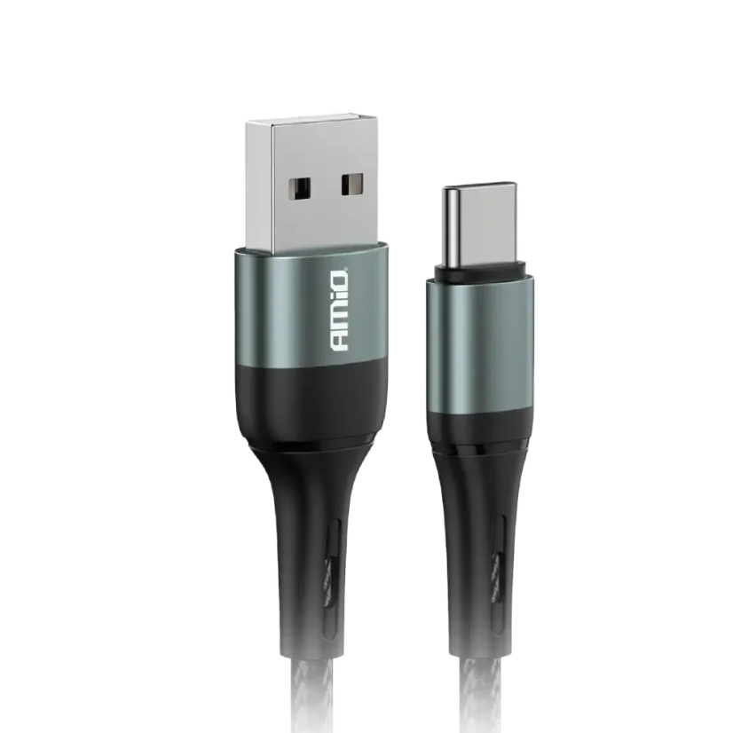 Odolný nabíjecí kabel USB-A na USB-C s černým textilním opletem AMIO 3A