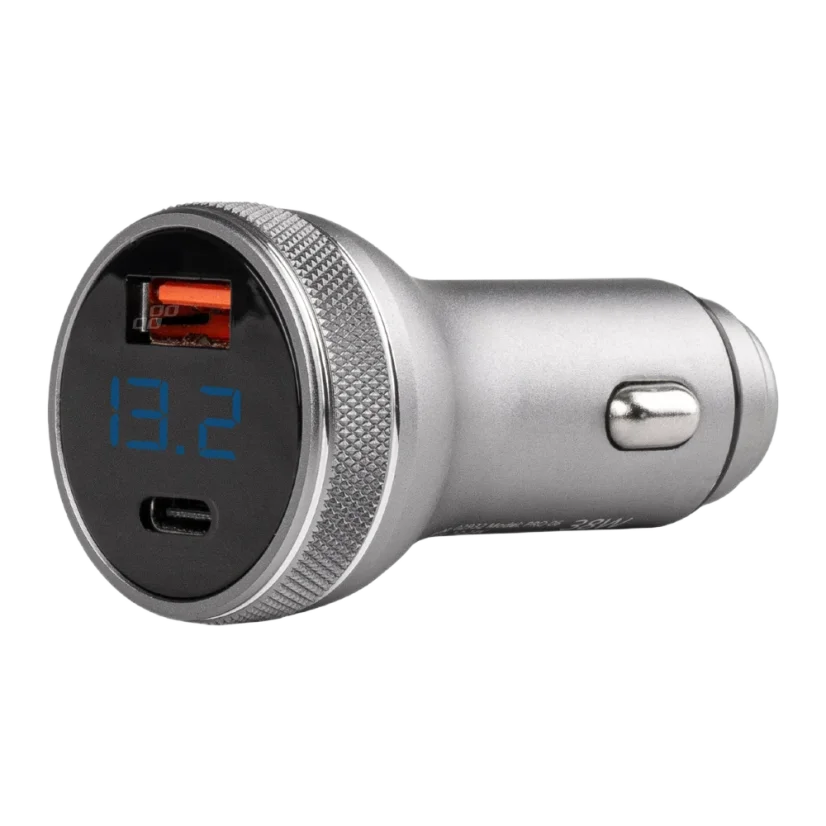 Nabíječka do auta s voltmetrem USB-C + USB-A 38W 12/24V