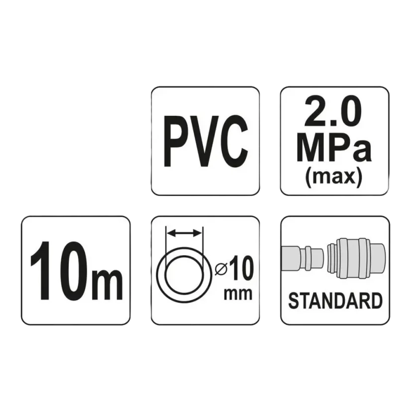 Vzduchová hadice PVC 10mm 20bar + rychlospojky - 10m