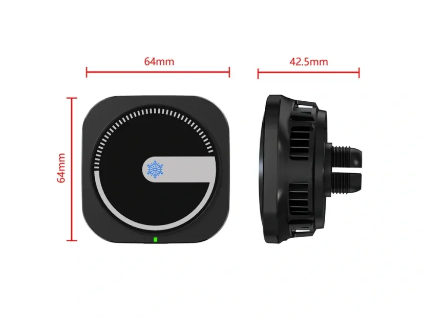 Magnetický držák telefonu s indukčním Qi dobíjením a aktivním chlazením - s háčkem do větrací mřížky ventilace