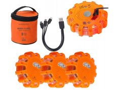 Magnetické výstražné puk 3+12 LED nabíjecí oranžový - 3 ks v taštičce