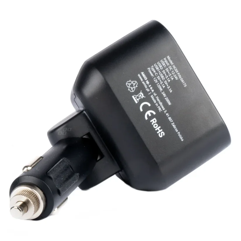 CL rozdvojka s voltmetrem, 2x CL, 2x USB-A, 1x USB-C