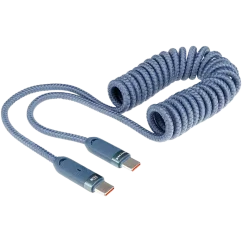 Nabíjecí USB-C / USB-C kabel, spirálový 50 - 180 cm, 100 W, modrý