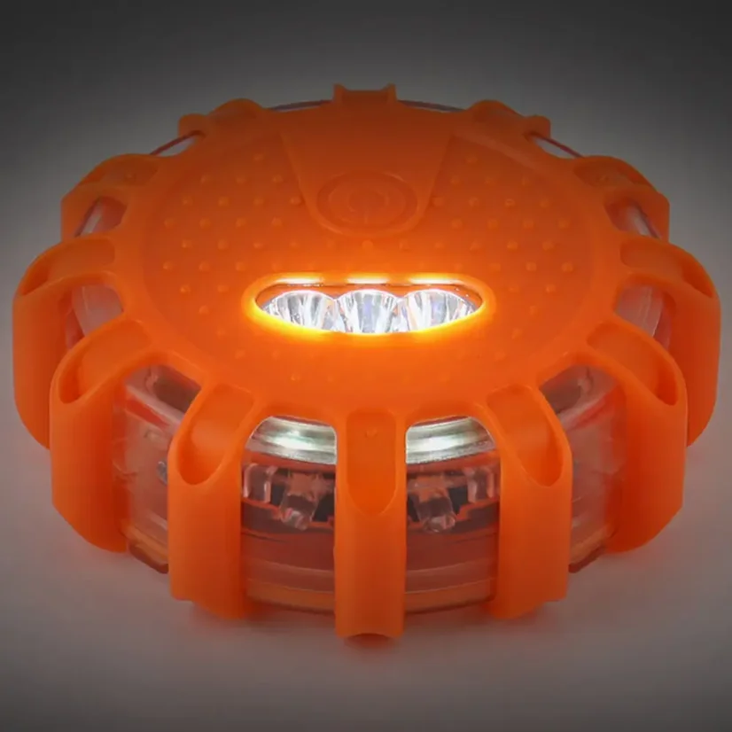 Magnetický výstražný puk AMIO 12+3 LED - oranžový