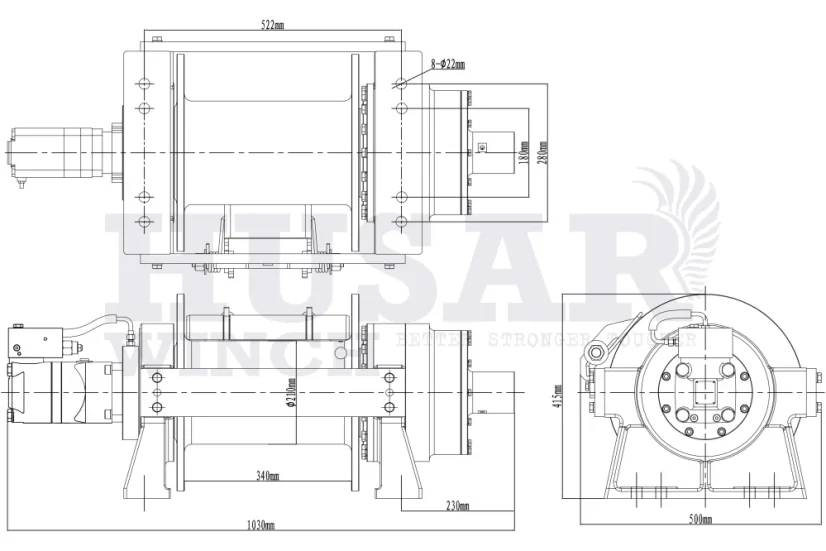 Naviják hydraulický BST H 35000 lbs ocelové lano