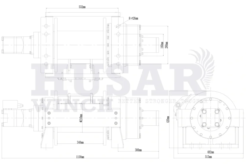 Naviják hydraulický BST H 45000 lbs ocelové lano