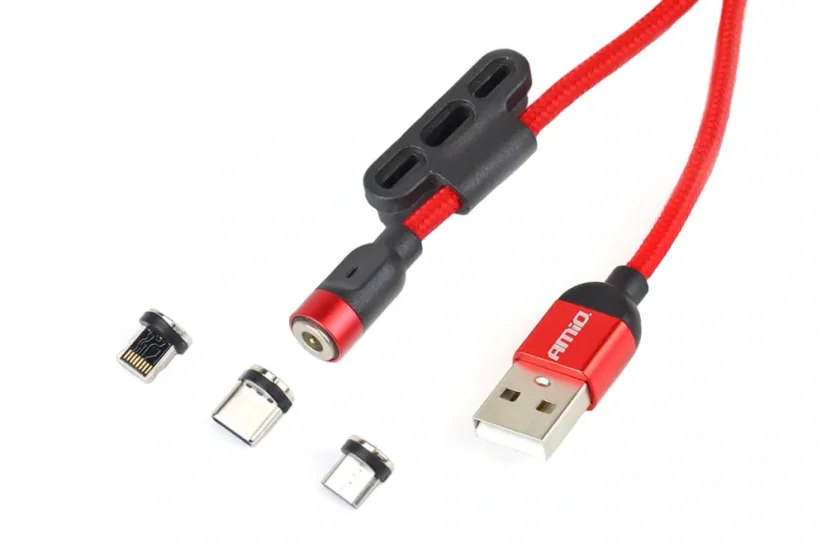 USB kabel se třemi magnetickými konci Lightning / USB-C / micro USB 1m