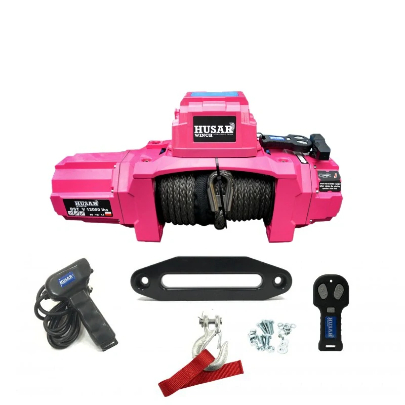 Naviják elektrický BST V 12000 lbs 12V syntetické lano, růžový