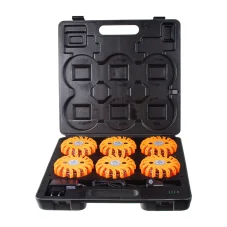 Magnetický výstražný puk 16 LED nabíjecí oranžový, sada 6ks v dobíjecím kufříku