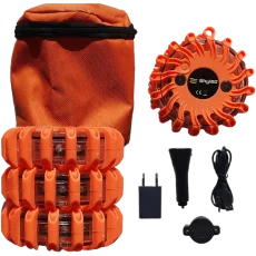 Magnetické výstražné puky 16 LED nabíjecí oranžové - 3ks v taštičce i s příslušenstvím