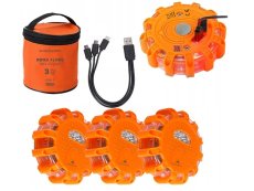 Magnetické výstražné puky 12+3 LED nabíjecí oranžový - 3 ks v taštičce