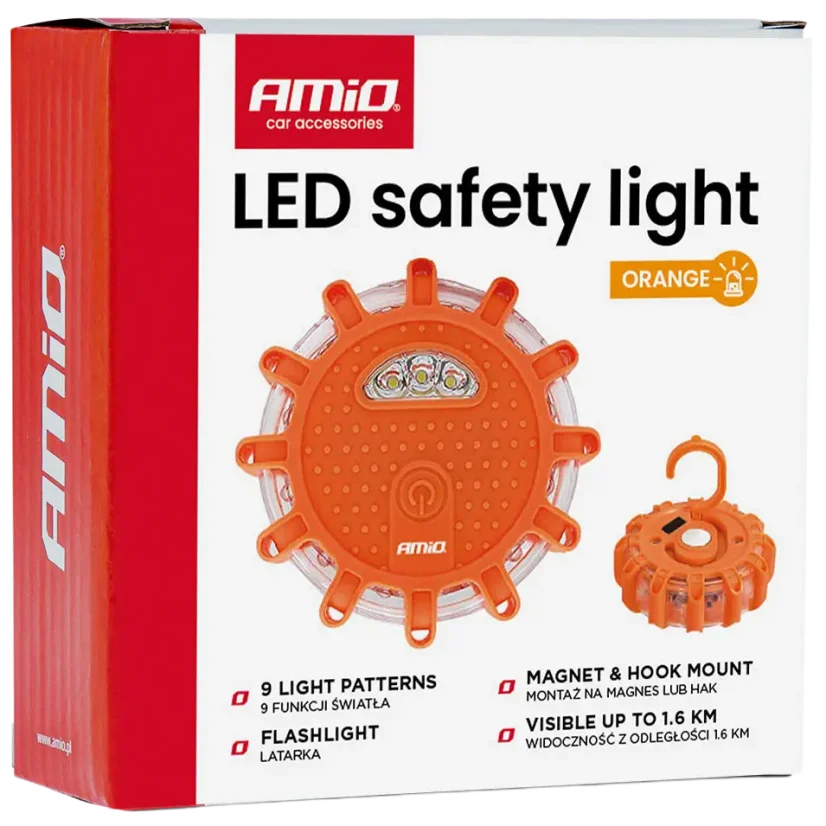 Magnetický výstražný puk AMIO 12+3 LED - oranžový