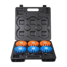 Magnetický výstražný puk 16 LED nabíjecí modrý a červený, sada 6ks v dobíjecím kufříku