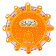Magnetický výstražný puk AMIO 12+3 LED - oranžový