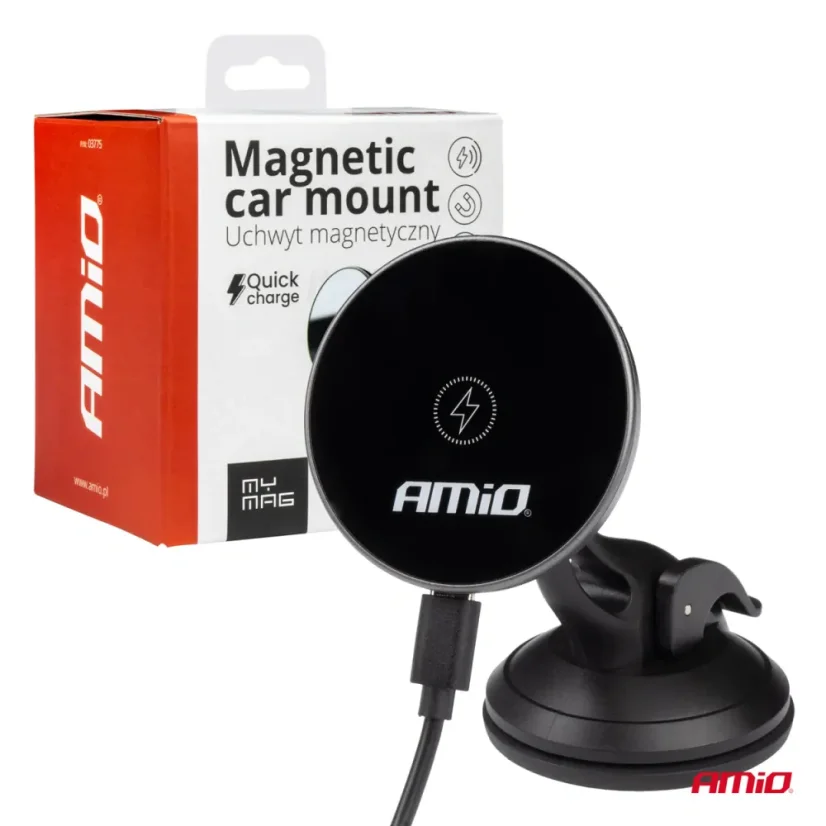 Magnetický držák telefonu s indukčním Qi dobíjením - s přísavkou