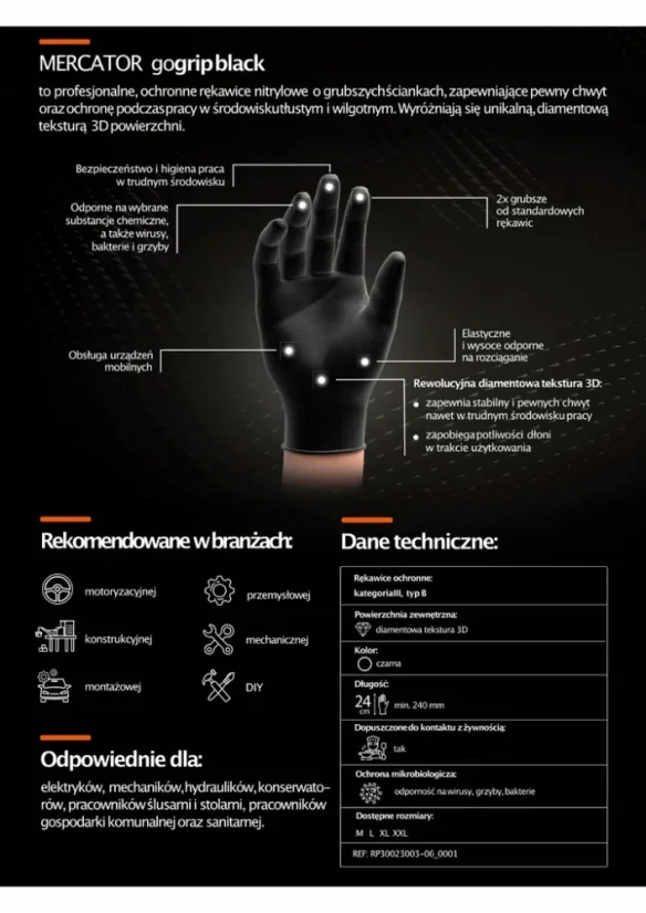 Rukavice nitrilové Mercator GoGrip PRO - bal 50 ks - vel. XL