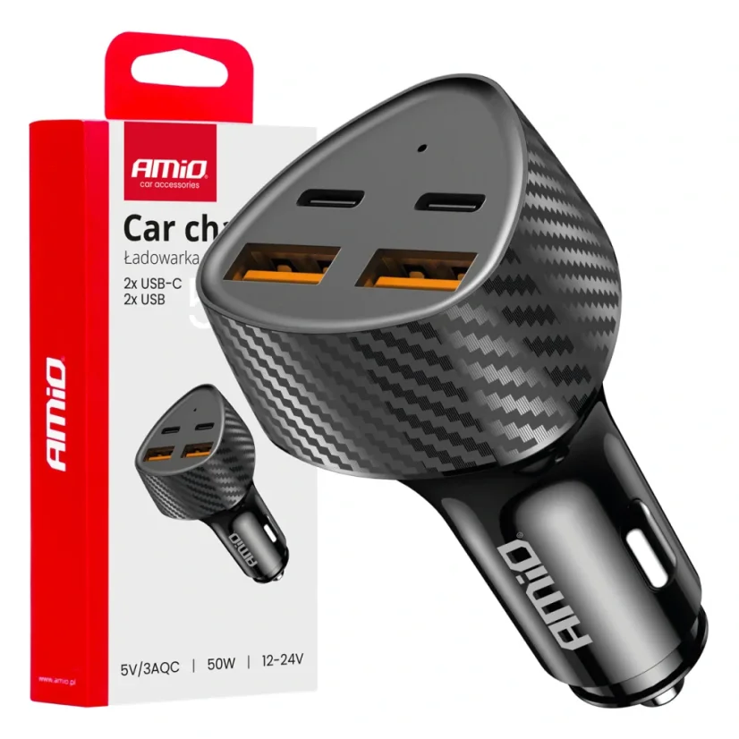 Nabíječka do auta 2x USB-A + 2x USB-C 50W 12/24V